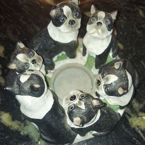 Black and White Dog Boston Terrier Figurine Candle Holder